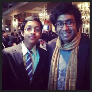 Comedian Hari Kondabolu (L) with National Spelling Bee winner Arvind Mahankali (R). 