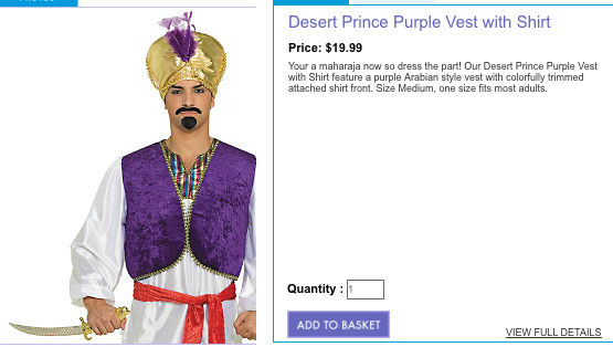 Prince Ali Abab-wa-my-god Costume