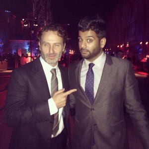 Sunkrish Bala poses with Andrew Lincoln, who plays Rick Grimes in The Walking Dead. 