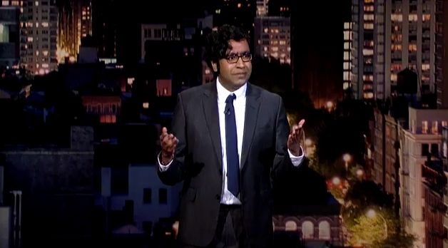 Hari Kondabolu during his sent on Letterman last night. (Screenshot via YouTube)