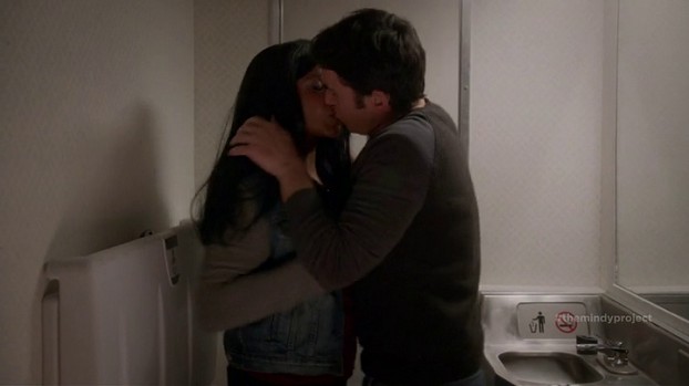 Is it just me, or is this, like, the biggest airport bathroom ever? Nice going, whoever's in charge of the Mindy set. 