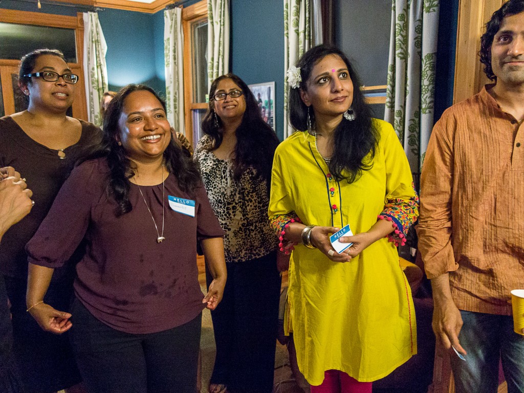 Roshani Anandappa, Samanthi Hewakapuge, Shikha Malaviya, Neha Misra, and Arvind Venugopal enjoy the hospitality [photo by Preston Merchant]