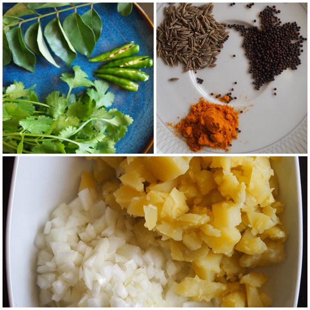 Potato and Onion Curry Ingredients Collage